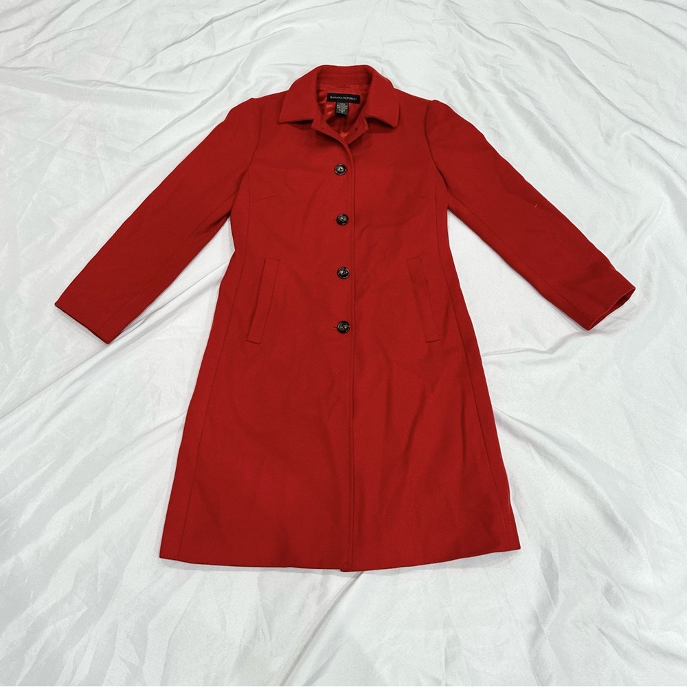 Banana Republic Red Single-Breasted Wool Coat